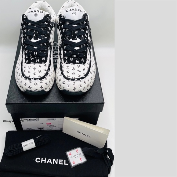 ❌❌SOLD Chanel 22A White Black CC Logos CC Logo Trainers Runners Sneakers - Picture 14 of 14
